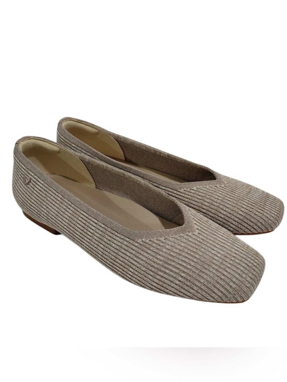 Women's Beige Ribbed Knit Ballet Flats